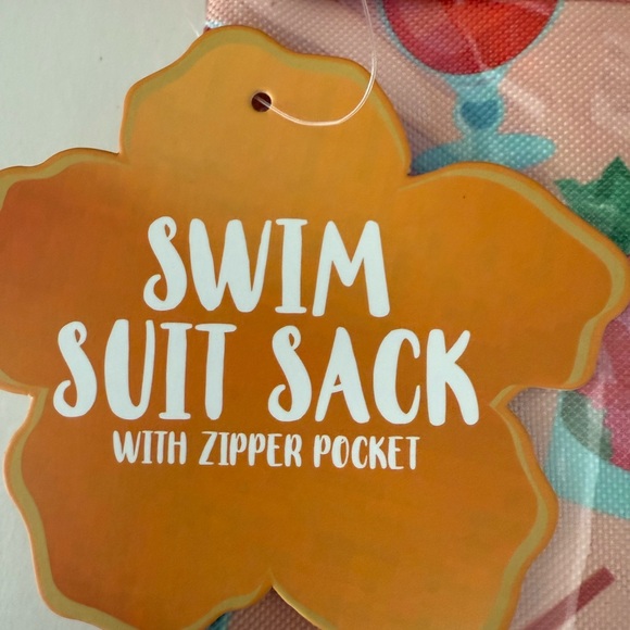 ❣️3 for $15❣️ Pink Swim Suit Sack with Tropical Drink Print with zipper pocket - Picture 3 of 6